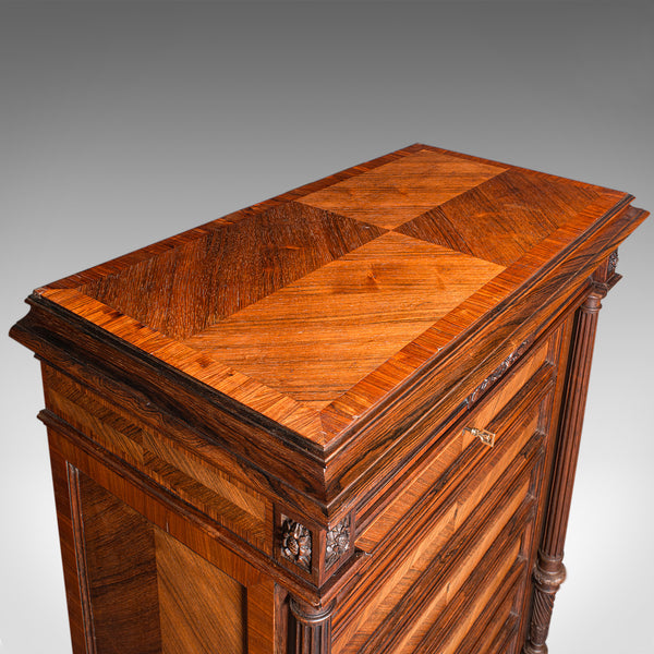 Antique Tallboy Correspondence Desk, French, Kingwood, Escritoire, Victorian