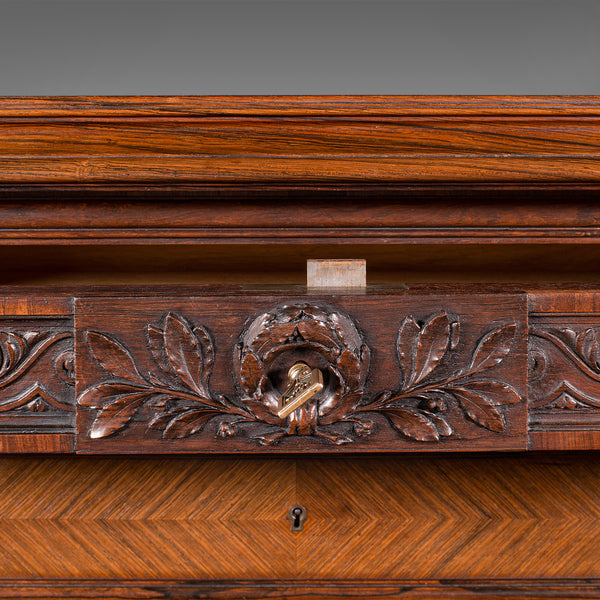 Antique Tallboy Correspondence Desk, French, Kingwood, Escritoire, Victorian