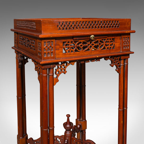 Vintage Occasional Table, Oriental, Chippendale Revival, Lamp, Side, Circa 1970