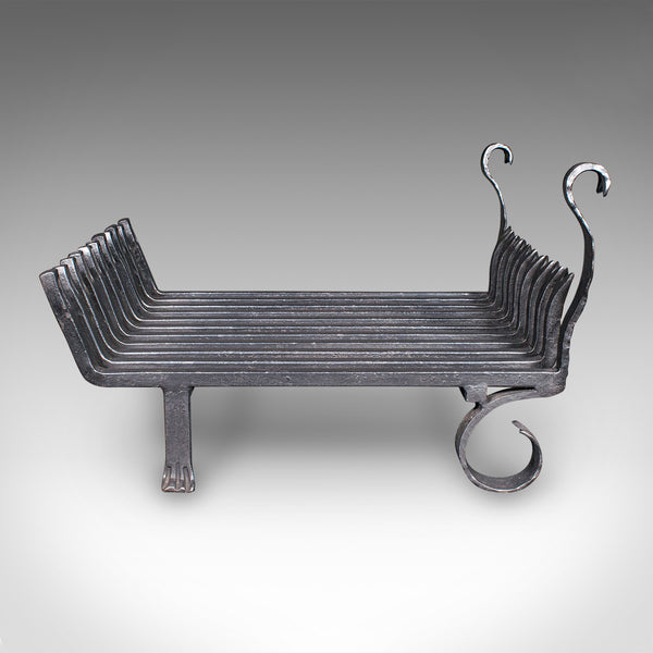 Antique Fire Grate, English, Wrought Iron, Fireplace Basket, Edwardian, C.1910