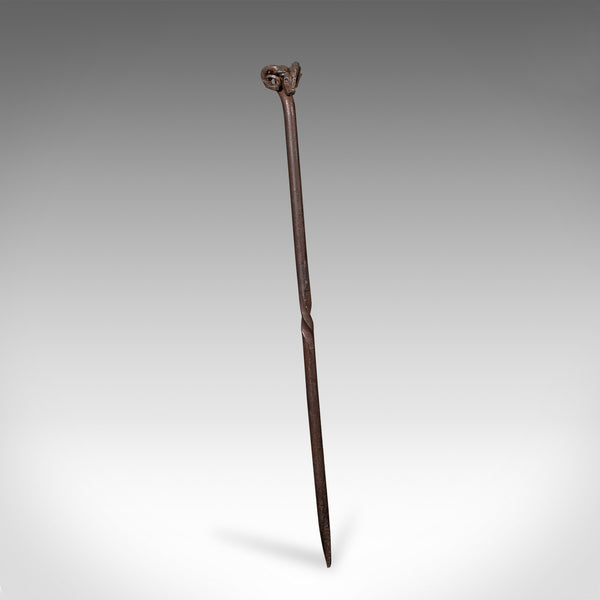 Antique Ram's Head Fire Poker, English Wrought Iron, Aries, Fireplace, Edwardian