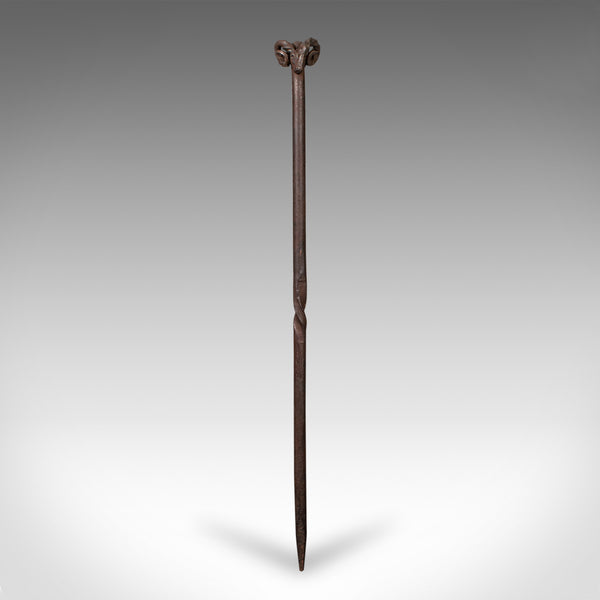 Antique Ram's Head Fire Poker, English Wrought Iron, Aries, Fireplace, Edwardian