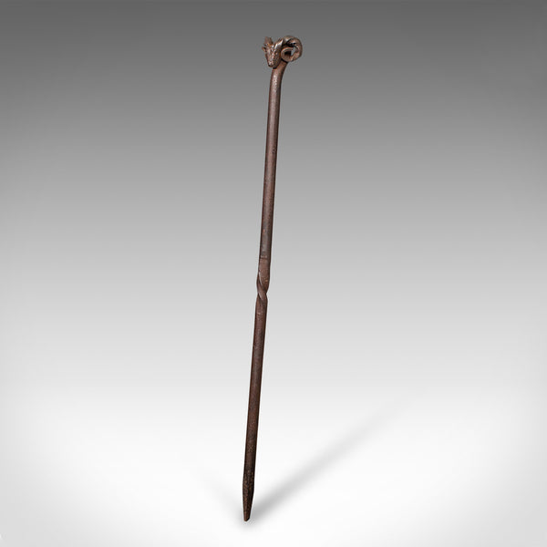 Antique Ram's Head Fire Poker, English Wrought Iron, Aries, Fireplace, Edwardian