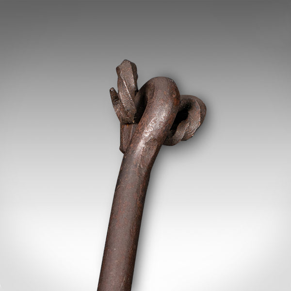 Antique Ram's Head Fire Poker, English Wrought Iron, Aries, Fireplace, Edwardian