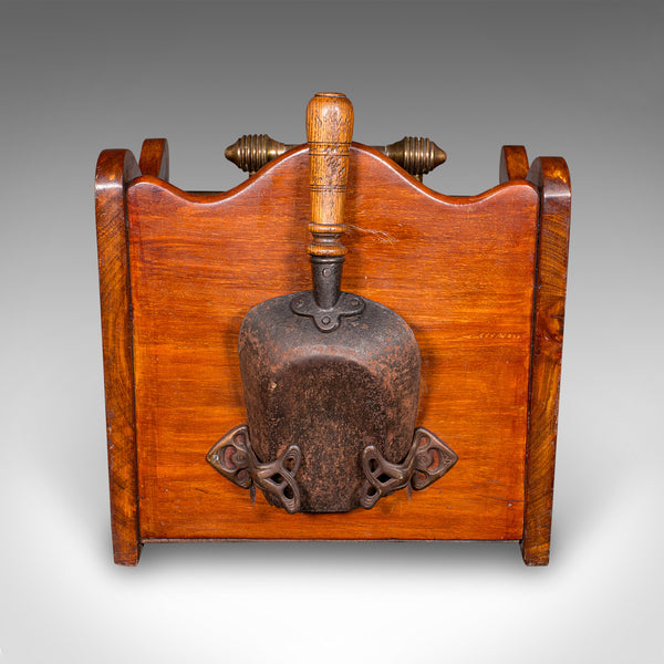Antique Coal Purdonium, English, Walnut, Brass, Fireside Fuel Keep, Victorian