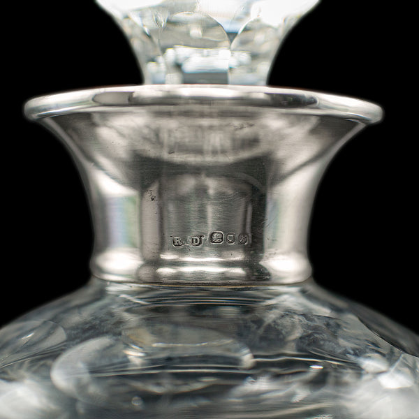 Vintage Scotch Decanter, English, Cut Glass, Silver, Whiskey, Hallmarked, 1965