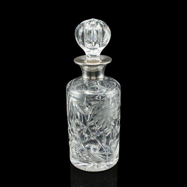 Vintage Scotch Decanter, English, Cut Glass, Silver, Whiskey, Hallmarked, 1965