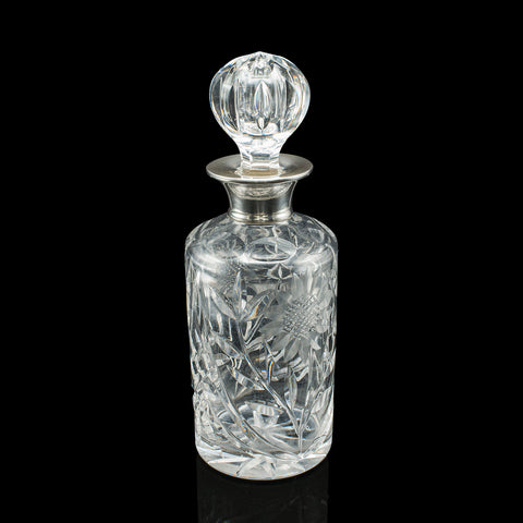 Vintage Scotch Decanter, English, Cut Glass, Silver, Whiskey, Hallmarked, 1965