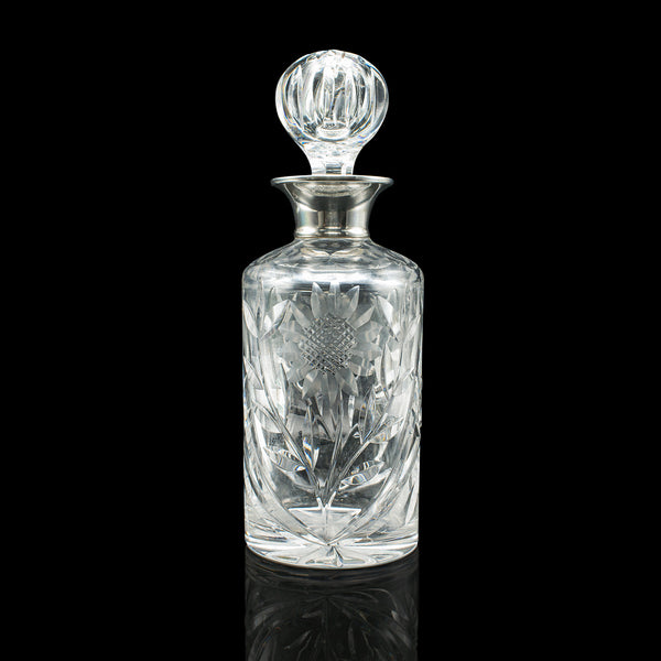 Vintage Scotch Decanter, English, Cut Glass, Silver, Whiskey, Hallmarked, 1965