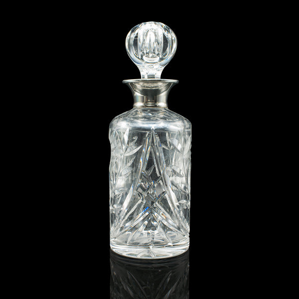 Vintage Scotch Decanter, English, Cut Glass, Silver, Whiskey, Hallmarked, 1965