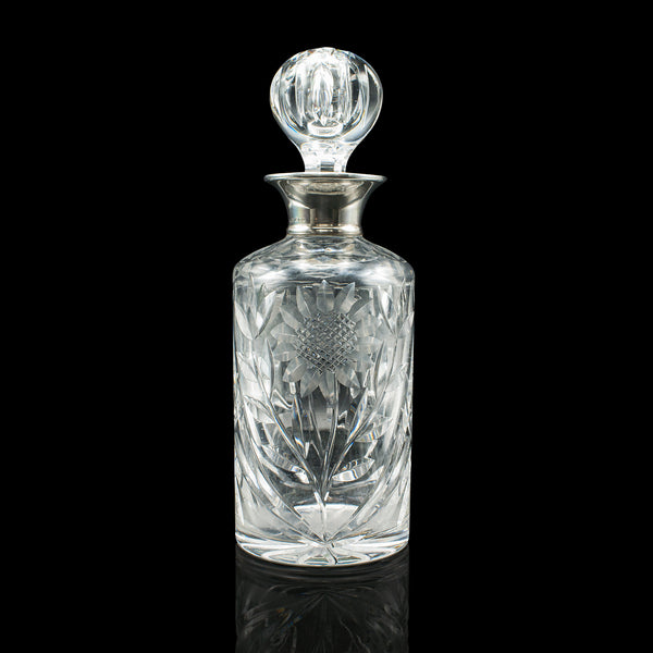 Vintage Scotch Decanter, English, Cut Glass, Silver, Whiskey, Hallmarked, 1965