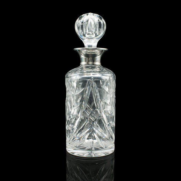 Vintage Scotch Decanter, English, Cut Glass, Silver, Whiskey, Hallmarked, 1965
