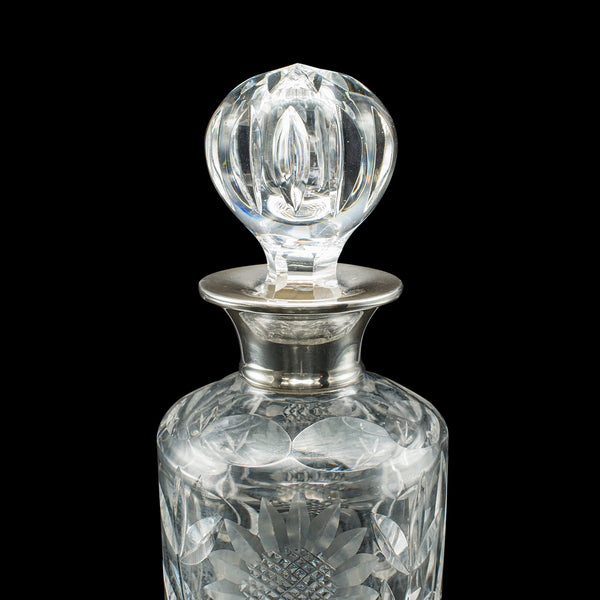Vintage Scotch Decanter, English, Cut Glass, Silver, Whiskey, Hallmarked, 1965