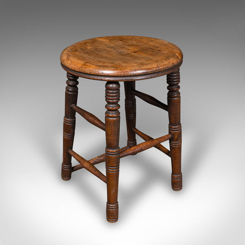 Small Antique Artists Stool, English Beech, Country Studio, Victorian, C.1890