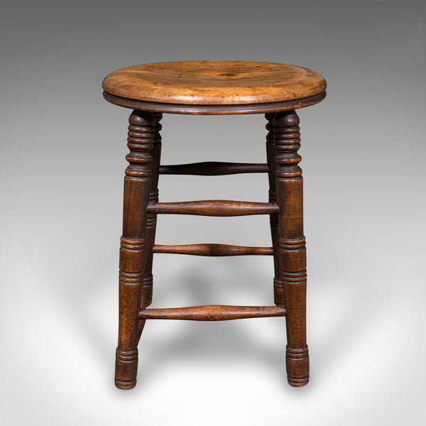 Small Antique Artists Stool, English Beech, Country Studio, Victorian, C.1890