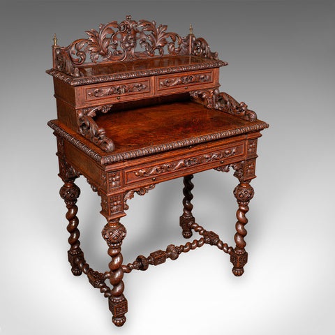 Antique Correspondence Desk, Scottish Oak Writing Table, Gothic Taste, Victorian