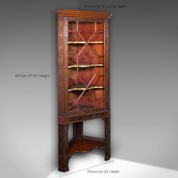 Antique Porcelain Corner Display Cabinet, English, Chippendale Taste, Victorian