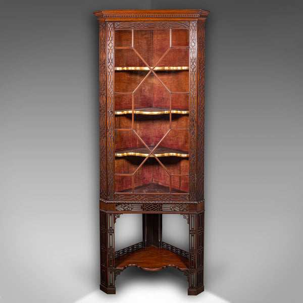 Antique Porcelain Corner Display Cabinet, English, Chippendale Taste, Victorian