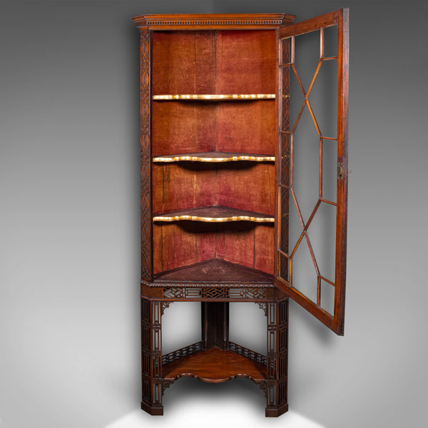 Antique Porcelain Corner Display Cabinet, English, Chippendale Taste, Victorian