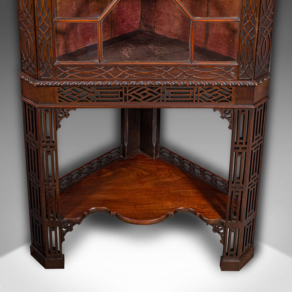 Antique Porcelain Corner Display Cabinet, English, Chippendale Taste, Victorian