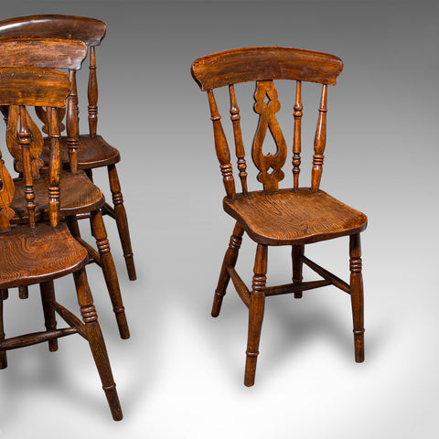 Set of 4 Antique Station Chairs, English, Country House Kitchen, Seat, Victorian
