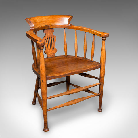 Antique Captain's Chair, English Beech, Home Office, Elbow Seat, Victorian, 1870