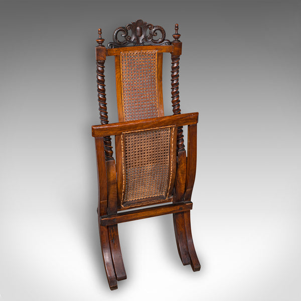 Antique Folding Steamer Chair, English, Bergère, Campaign Lounge Seat, Victorian