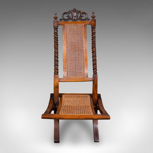 Antique Folding Steamer Chair, English, Bergère, Campaign Lounge Seat, Victorian