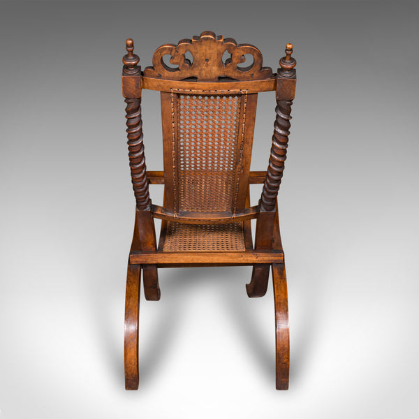 Antique Folding Steamer Chair, English, Bergère, Campaign Lounge Seat, Victorian
