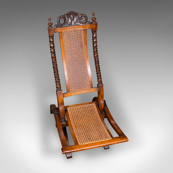Antique Folding Steamer Chair, English, Bergère, Campaign Lounge Seat, Victorian
