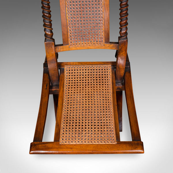 Antique Folding Steamer Chair, English, Bergère, Campaign Lounge Seat, Victorian