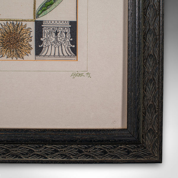 Set of 4 Vintage Embroidery Panels, English, Hand Finished, Limited Edition, Art