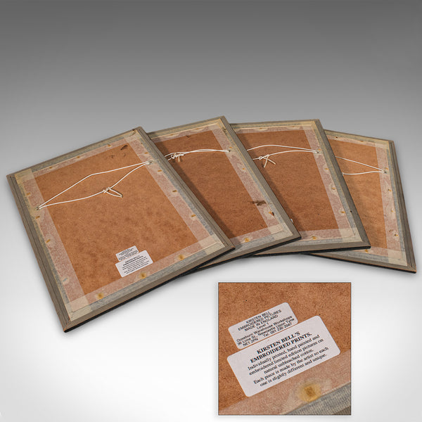 Set of 4 Vintage Embroidery Panels, English, Hand Finished, Limited Edition, Art