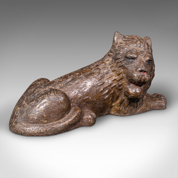 Antique Lion Doorstop, English Cast Iron Figurative Door Keeper, Victorian, 1850