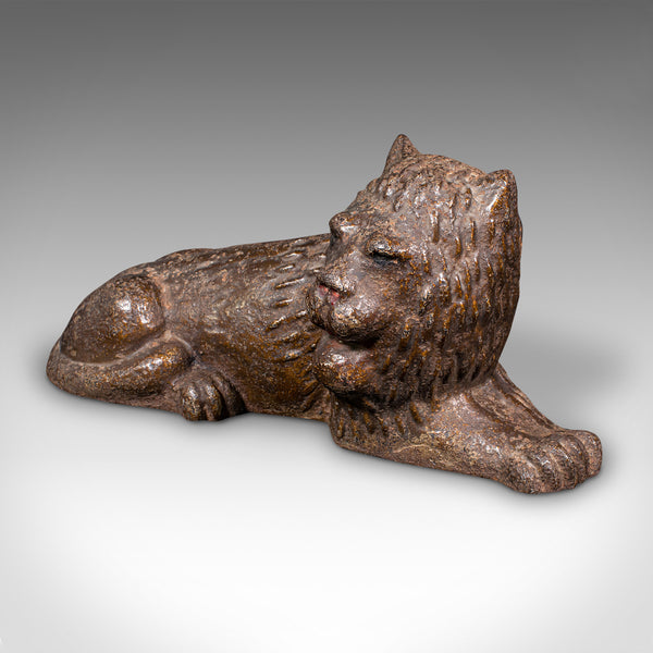Antique Lion Doorstop, English Cast Iron Figurative Door Keeper, Victorian, 1850