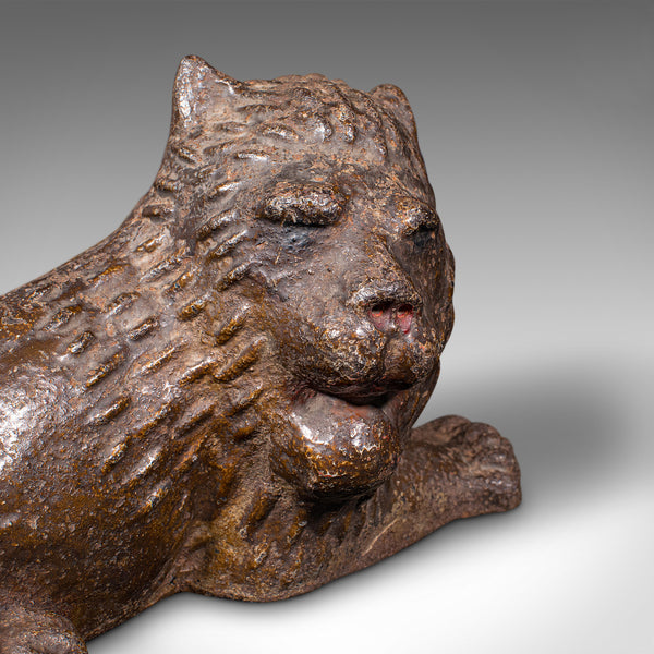 Antique Lion Doorstop, English Cast Iron Figurative Door Keeper, Victorian, 1850
