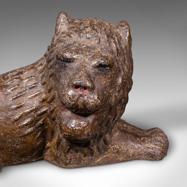 Antique Lion Doorstop, English Cast Iron Figurative Door Keeper, Victorian, 1850