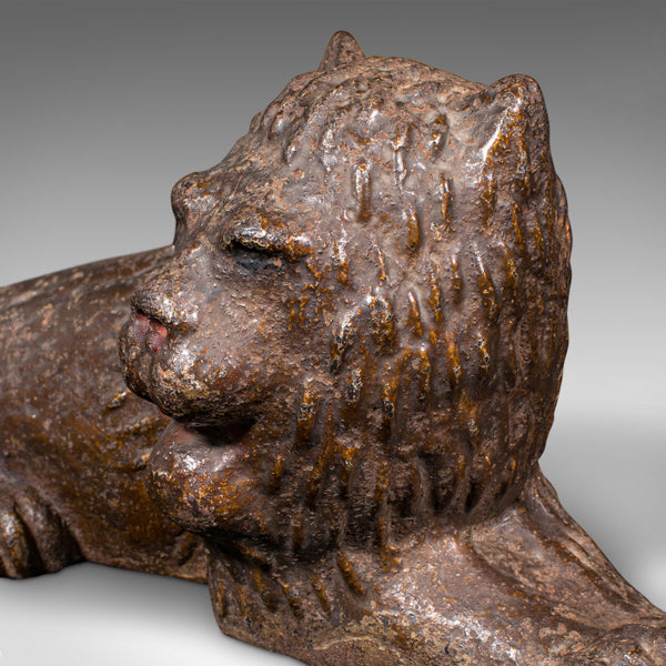 Antique Lion Doorstop, English Cast Iron Figurative Door Keeper, Victorian, 1850