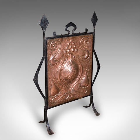 Antique Fire Screen, French, Copper, Fireplace Reflector, Art Nouveau, Victorian