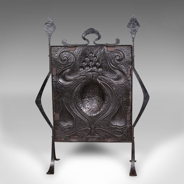 Antique Fire Screen, French, Copper, Fireplace Reflector, Art Nouveau, Victorian