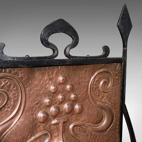 Antique Fire Screen, French, Copper, Fireplace Reflector, Art Nouveau, Victorian