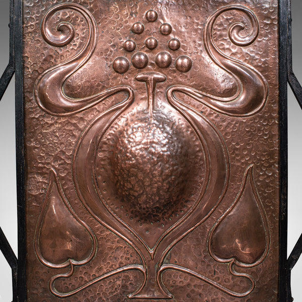 Antique Fire Screen, French, Copper, Fireplace Reflector, Art Nouveau, Victorian