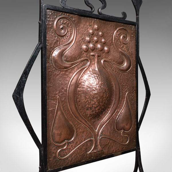 Antique Fire Screen, French, Copper, Fireplace Reflector, Art Nouveau, Victorian
