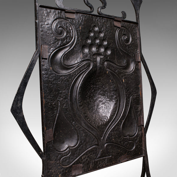 Antique Fire Screen, French, Copper, Fireplace Reflector, Art Nouveau, Victorian