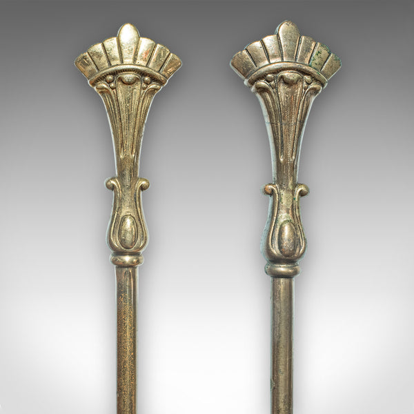 Set of 3 Antique Fireside Tools, English, Tongs, Poker, Art Nouveau, Victorian