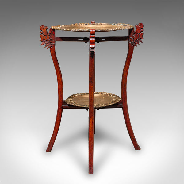 Vintage Cake Table, Oriental, Brass, Mahogany, Afternoon Fancies Stand, Art Deco