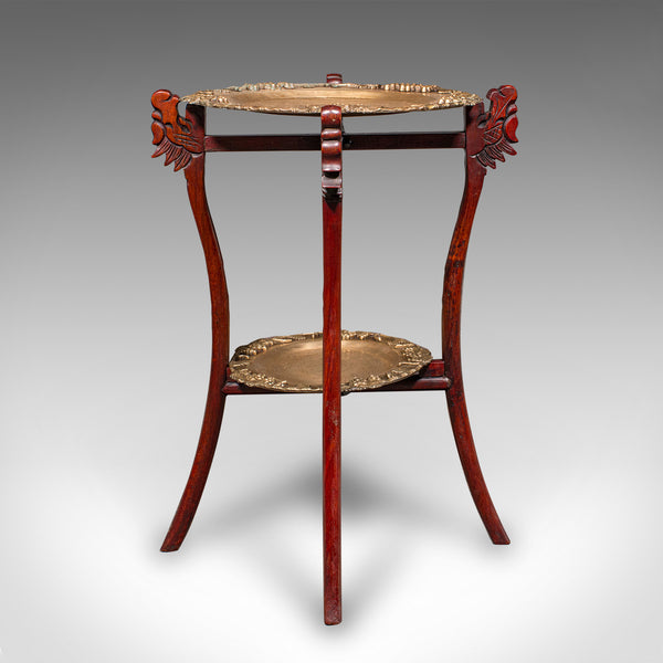 Vintage Cake Table, Oriental, Brass, Mahogany, Afternoon Fancies Stand, Art Deco