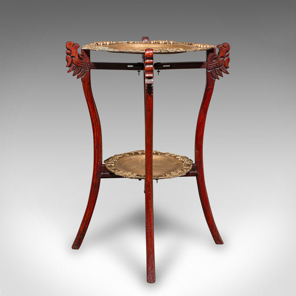 Vintage Cake Table, Oriental, Brass, Mahogany, Afternoon Fancies Stand, Art Deco