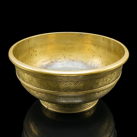 Antique Planter Bowl, Oriental, Brass, Jardiniere, Dish, Early Victorian, C.1850