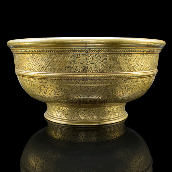 Antique Planter Bowl, Oriental, Brass, Jardiniere, Dish, Early Victorian, C.1850